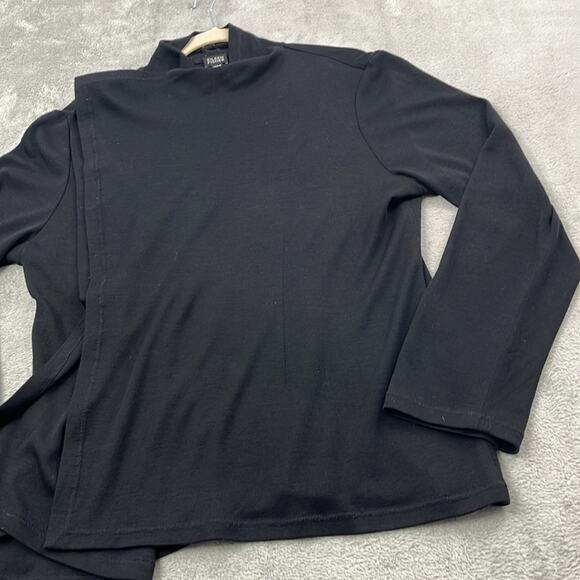 Eileen Fisher XL 100% Wool Black Open Drape Cardigan Sweater - Picture 3 of 16